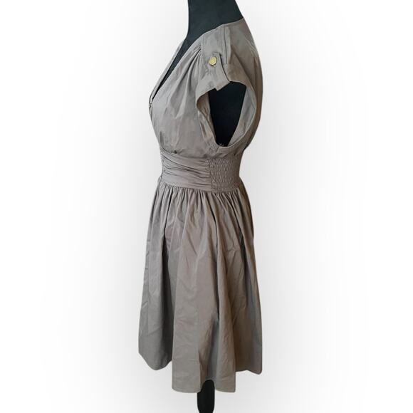 Bar III Women's Gray V-Neck Cinched Waist Zip Front A-Line Dress Size Small - Picture 7 of 13